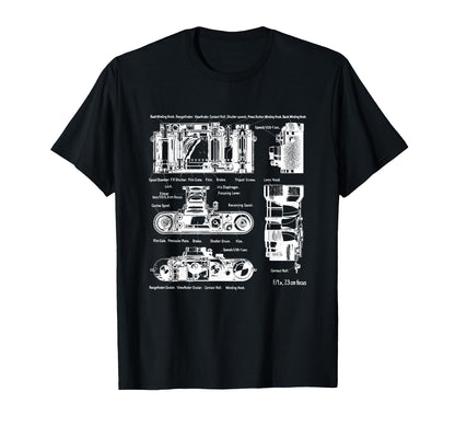 Low Aperture F1 9 Film Camera Diagram T-Shirt - Graphic Print for Adults - T-Shirt, Sweatshirt, Hoodie