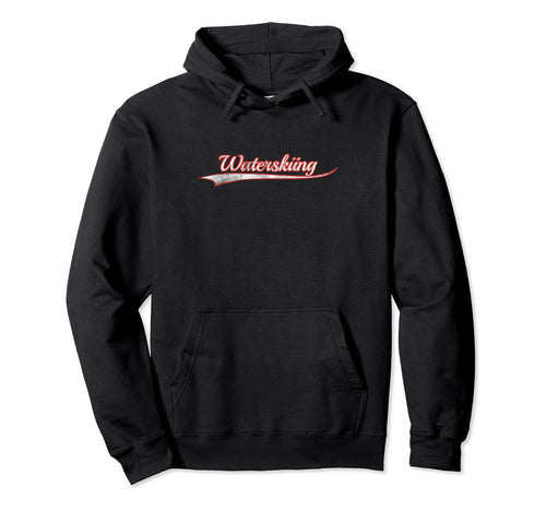 Waterskiing Varsity Distressed Throwback Hoodie - Novelty Apparel Unisex - T-Shirt, Sweatshirt, Hoodie
