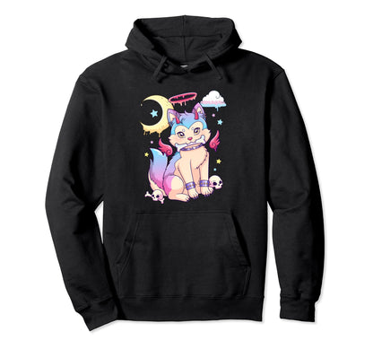 Kawaii Pastel Goth Creepy Cat Death Hoodie - Fun Novelty Design Men Women - T-Shirt, Sweatshirt, Hoodie