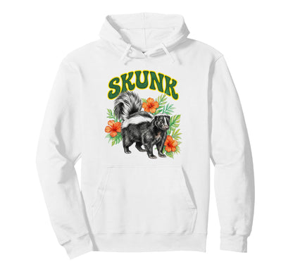 Skunk Groovy Floral Skunk Watercolor Boho Hoodie - Novelty Apparel Unisex - T-Shirt, Sweatshirt, Hoodie