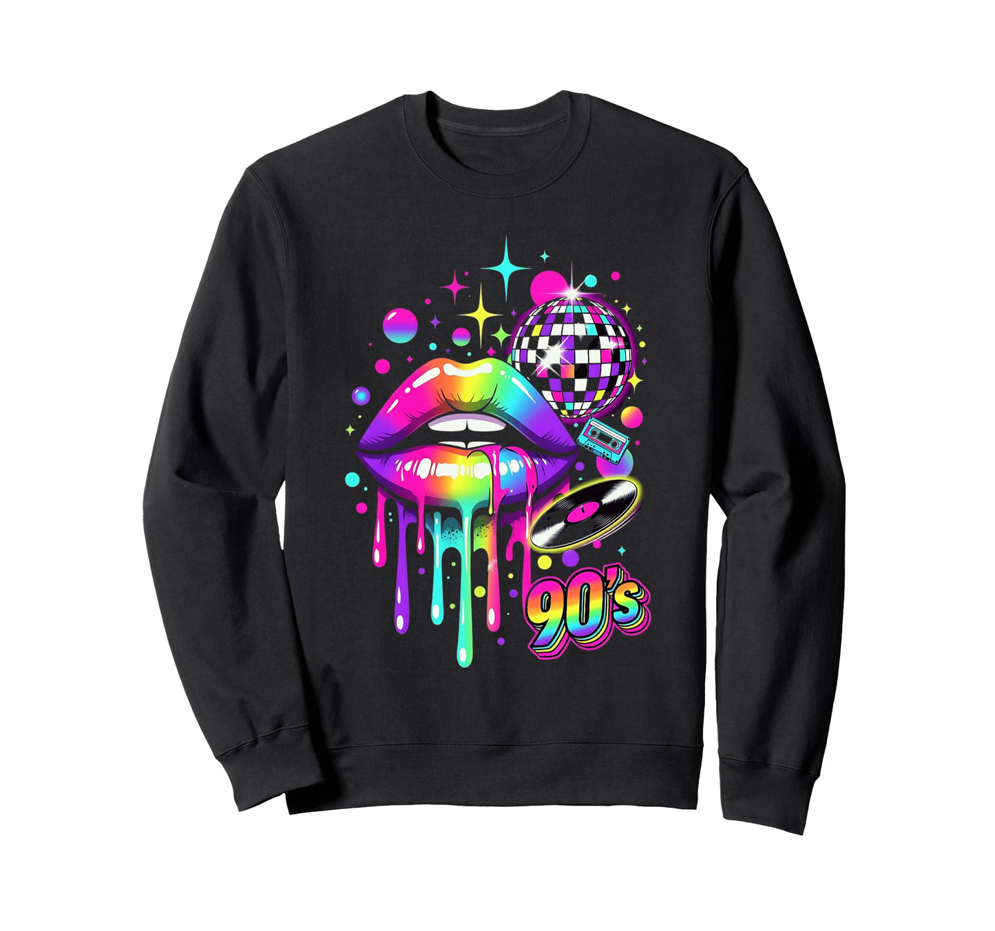 Colorful 90S Disco Rainbow Lips Sweatshirt - Aesthetic Graphic Men Women - T-Shirt, Sweatshirt, Hoodie
