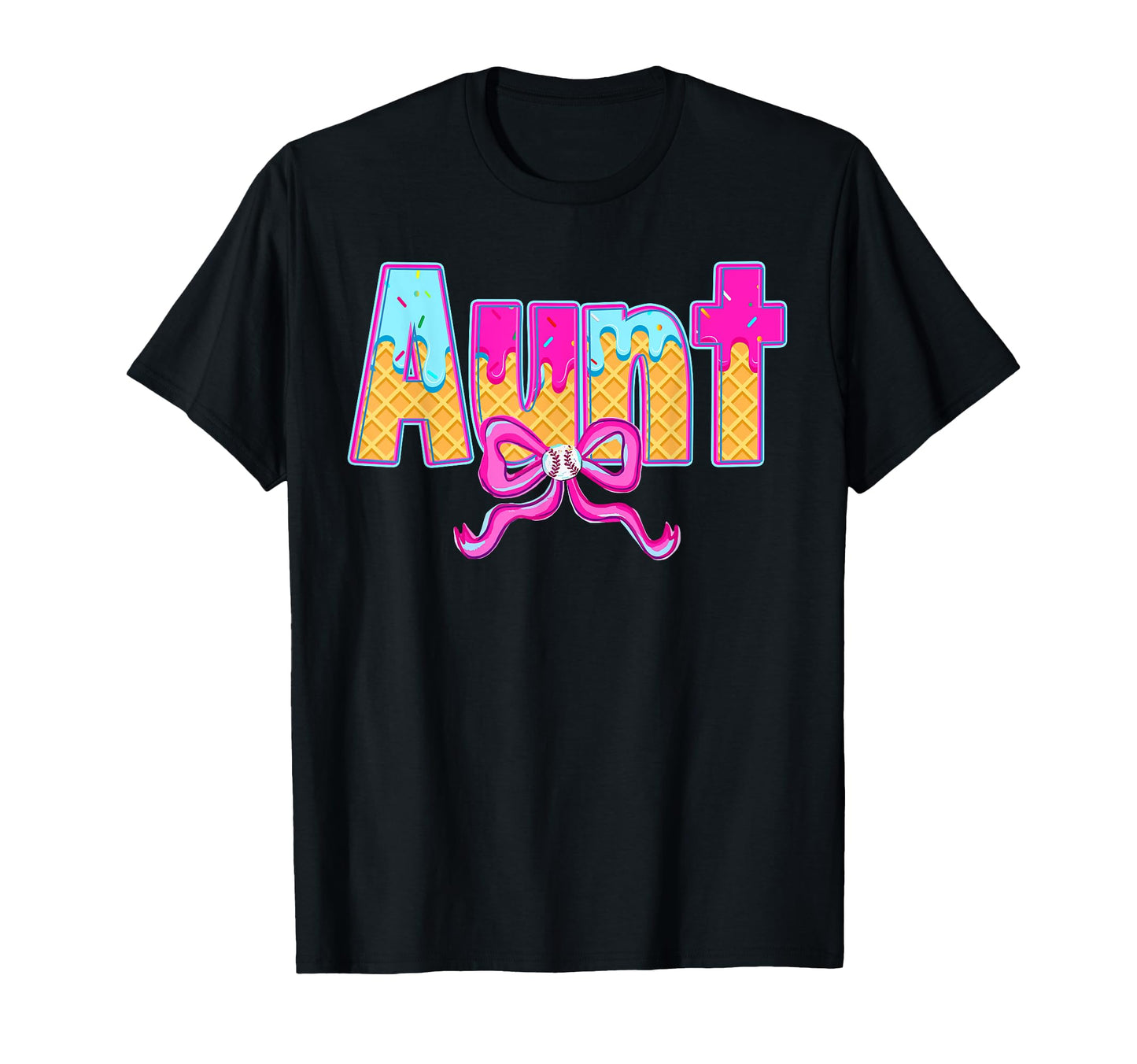 Aunt Baseball Coquette Bow Ice Cream T-Shirt - Unique Graphic for Adults - T-Shirt, Sweatshirt, Hoodie