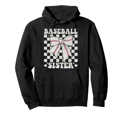 Baseball Sister Bow Laces Gift Sis Checkers T-Shirt - Unique Graphic Unisex - T-Shirt, Sweatshirt, Hoodie