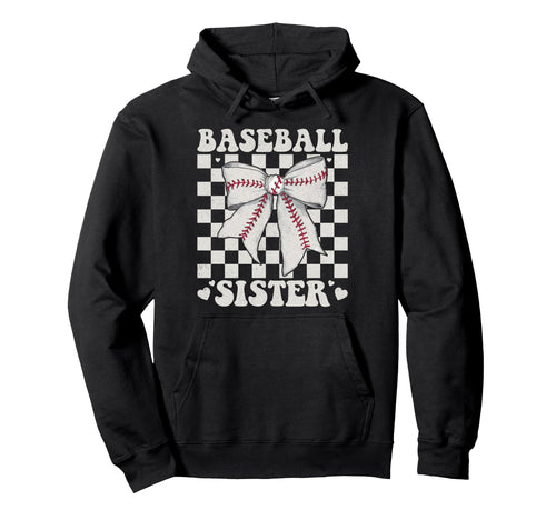 Baseball Sister Bow Laces Gift Sis Checkers T-Shirt - Unique Graphic Unisex - T-Shirt, Sweatshirt, Hoodie