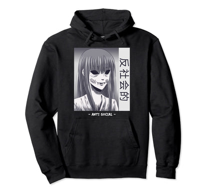 Anti Social Japanese Text Aesthetic Hoodie - Aesthetic Graphic for Adults - T-Shirt, Sweatshirt, Hoodie