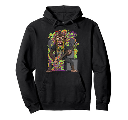 Trippy Bass Player Monkey Mushroom Hoodie - Custom Art Print for Adults - T-Shirt, Sweatshirt, Hoodie