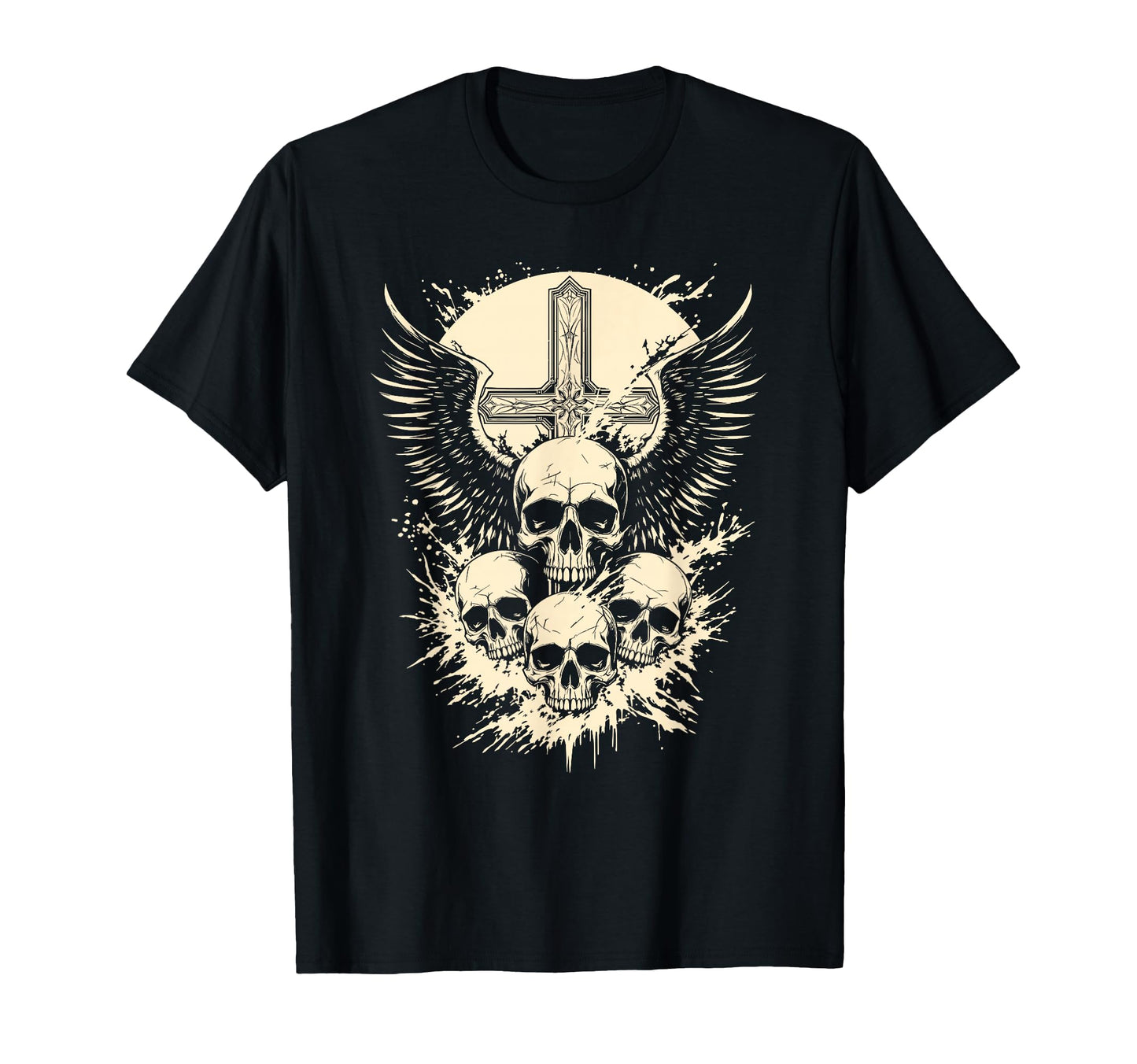 Gothic Skull Cross Art Wings Grunge Punk T-Shirt - Custom Art Print Unisex - T-Shirt, Sweatshirt, Hoodie