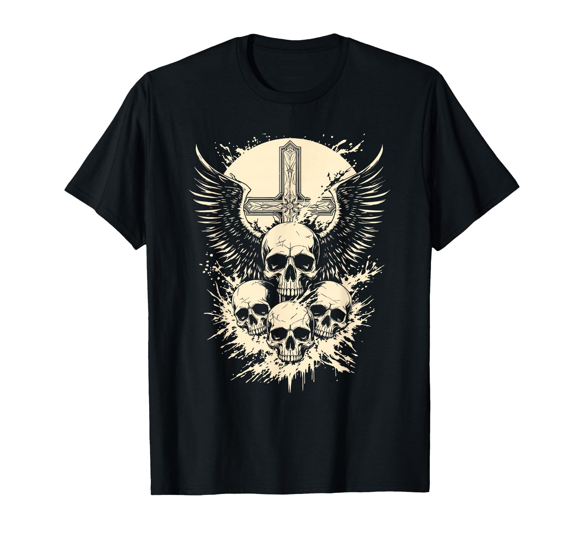 Gothic Skull Cross Art Wings Grunge Punk T-Shirt - Custom Art Print Unisex - T-Shirt, Sweatshirt, Hoodie