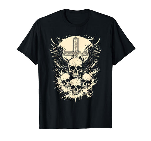 Gothic Skull Cross Art Wings Grunge Punk T-Shirt - Custom Art Print Unisex - T-Shirt, Sweatshirt, Hoodie
