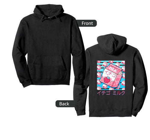 90S Japanese Kawaii Strawberry Milk Carton Hoodie - Unique Graphic Unisex - T-Shirt, Sweatshirt, Hoodie