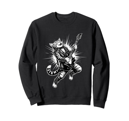 Rock Guitar Cat Playing Electric Sweatshirt - Graphic Print Men Women - T-Shirt, Sweatshirt, Hoodie