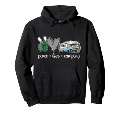 Motorhome Camping Peace Love Camping Hoodie - Minimalist Print for Adults - T-Shirt, Sweatshirt, Hoodie
