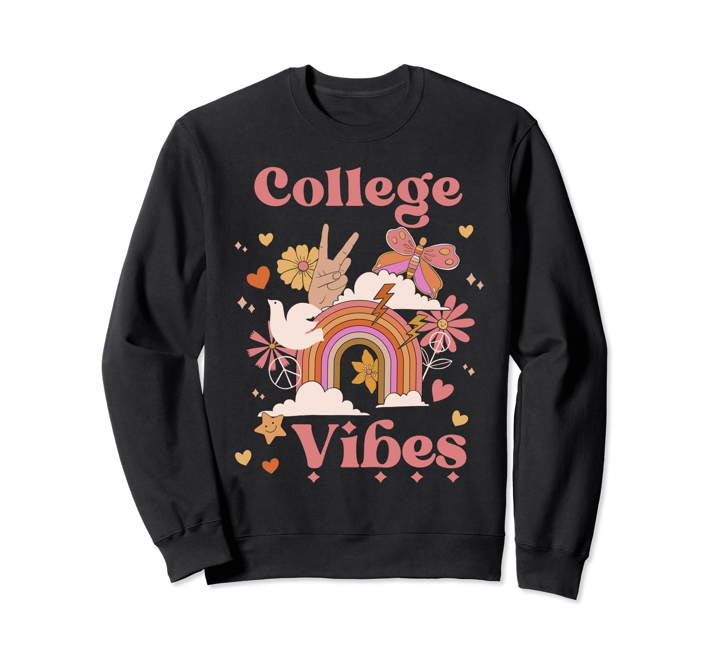 College Vibes School Groovy Sweatshirt - Minimalist Print Men Women - T-Shirt, Sweatshirt, Hoodie