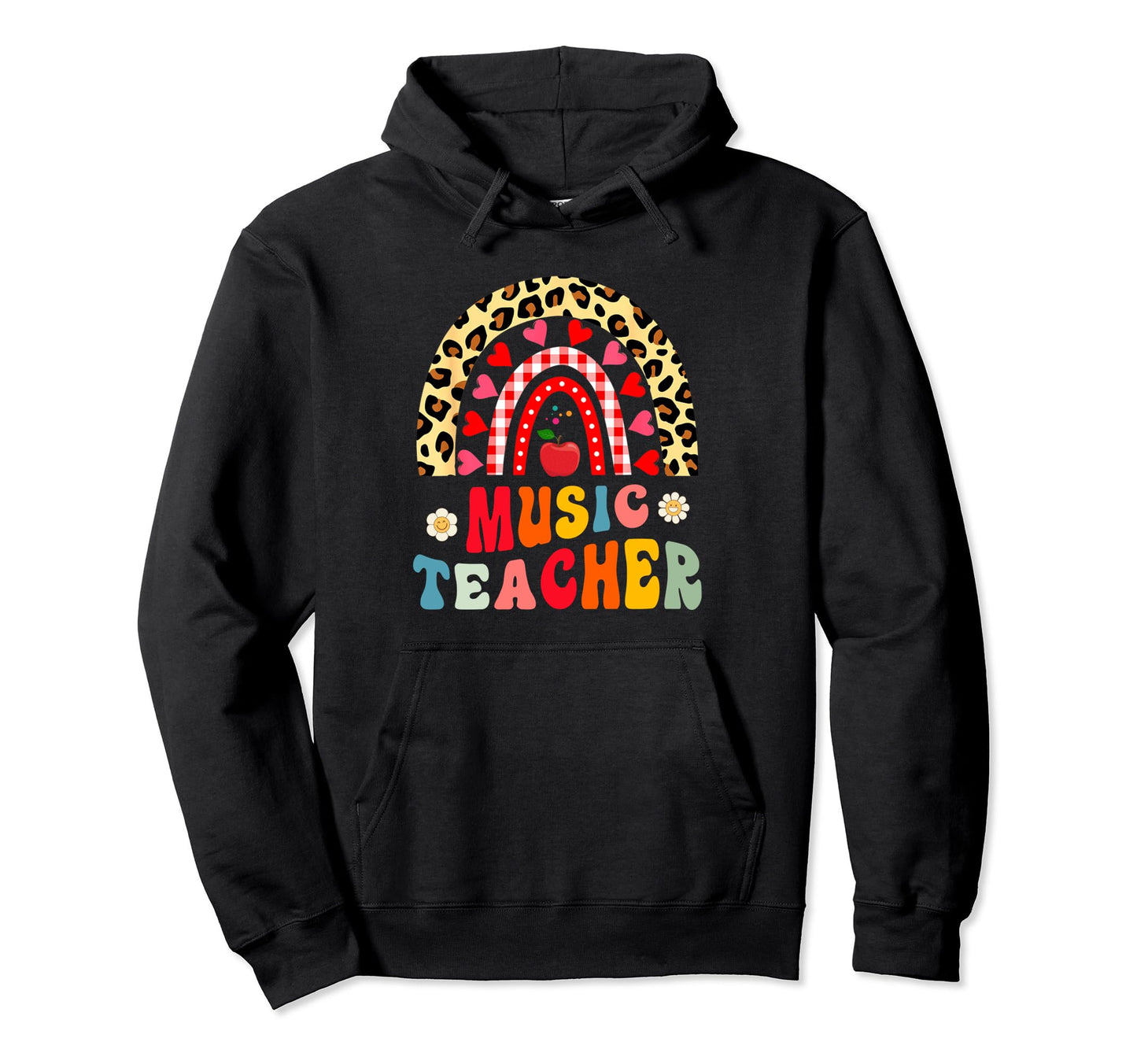 Music Teacher Leopard Rainbow Groovy Hoodie - Casual Everyday Wear Unisex - T-Shirt, Sweatshirt, Hoodie