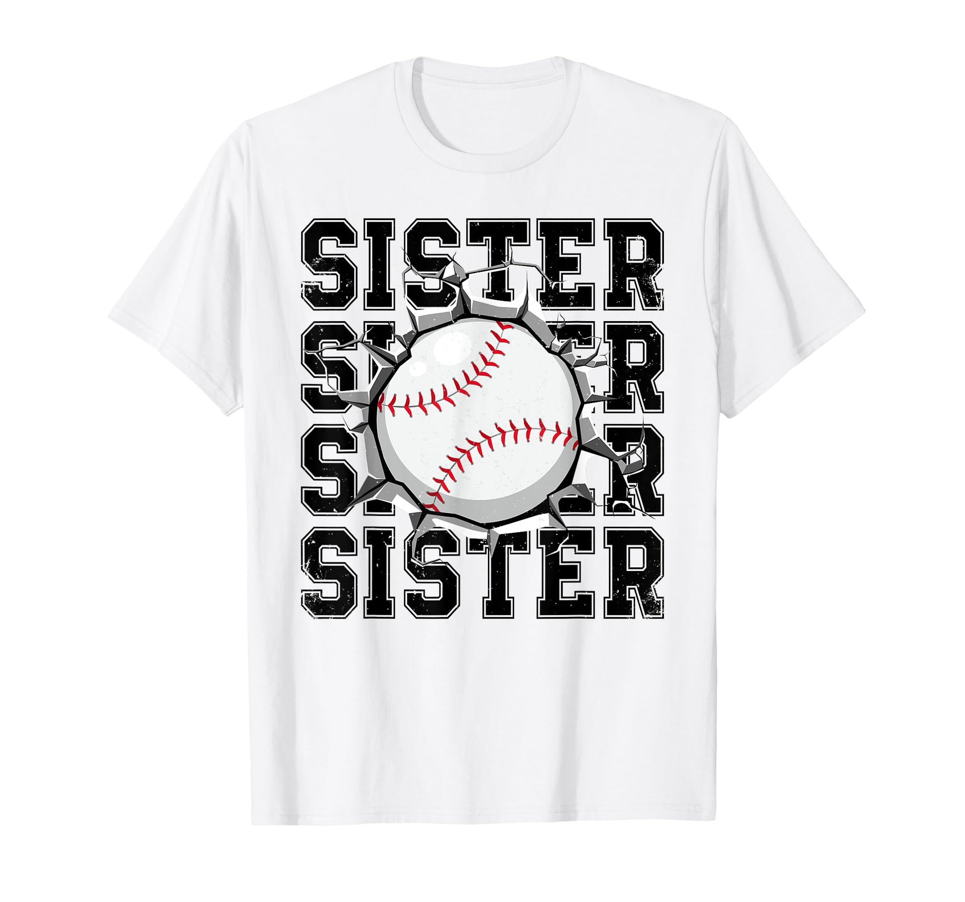 Baseball Sister Cracked Wall Family T-Shirt - Novelty Apparel for Adults - T-Shirt, Sweatshirt, Hoodie