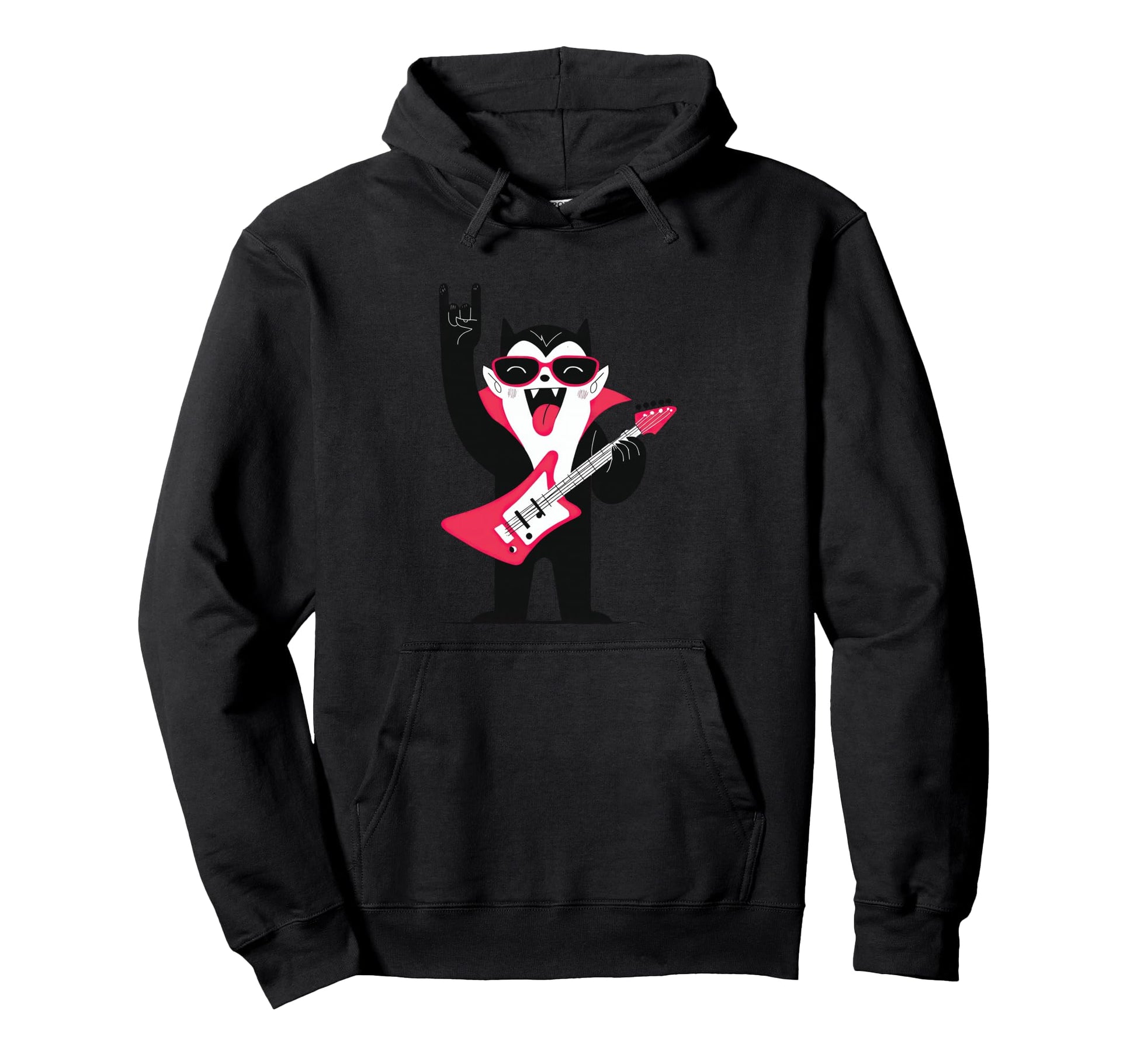 Vampire Cat Rock Music Fun Vibes Cartoon Hoodie - Graphic Print Men Women - T-Shirt, Sweatshirt, Hoodie