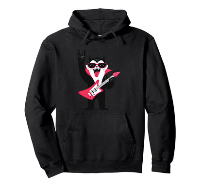 Vampire Cat Rock Music Fun Vibes Cartoon Hoodie - Graphic Print Men Women - T-Shirt, Sweatshirt, Hoodie