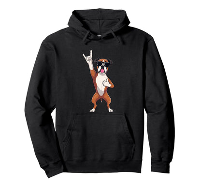 Funny Rock Dog Boxer Breed Hoodie - Casual Everyday Wear for Adults - T-Shirt, Sweatshirt, Hoodie