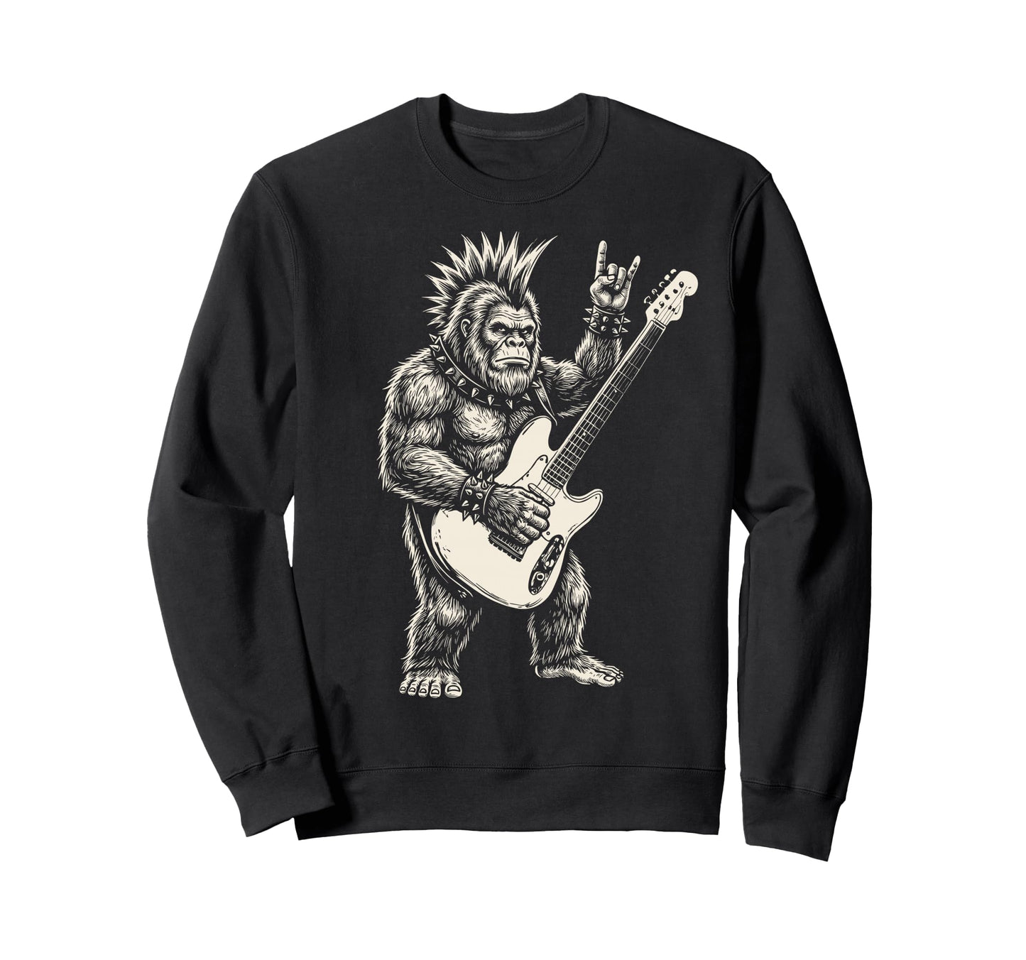 Funny Bigfoot Playing Guitar Rock Sweatshirt - Streetwear Style for Adults - T-Shirt, Sweatshirt, Hoodie