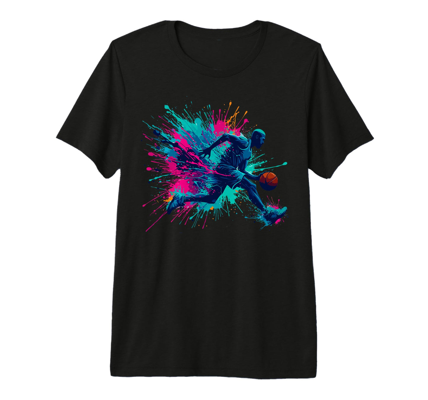 Colorful Paints Splash Basketball Ball T-Shirt - Graphic Print Unisex - T-Shirt, Sweatshirt, Hoodie
