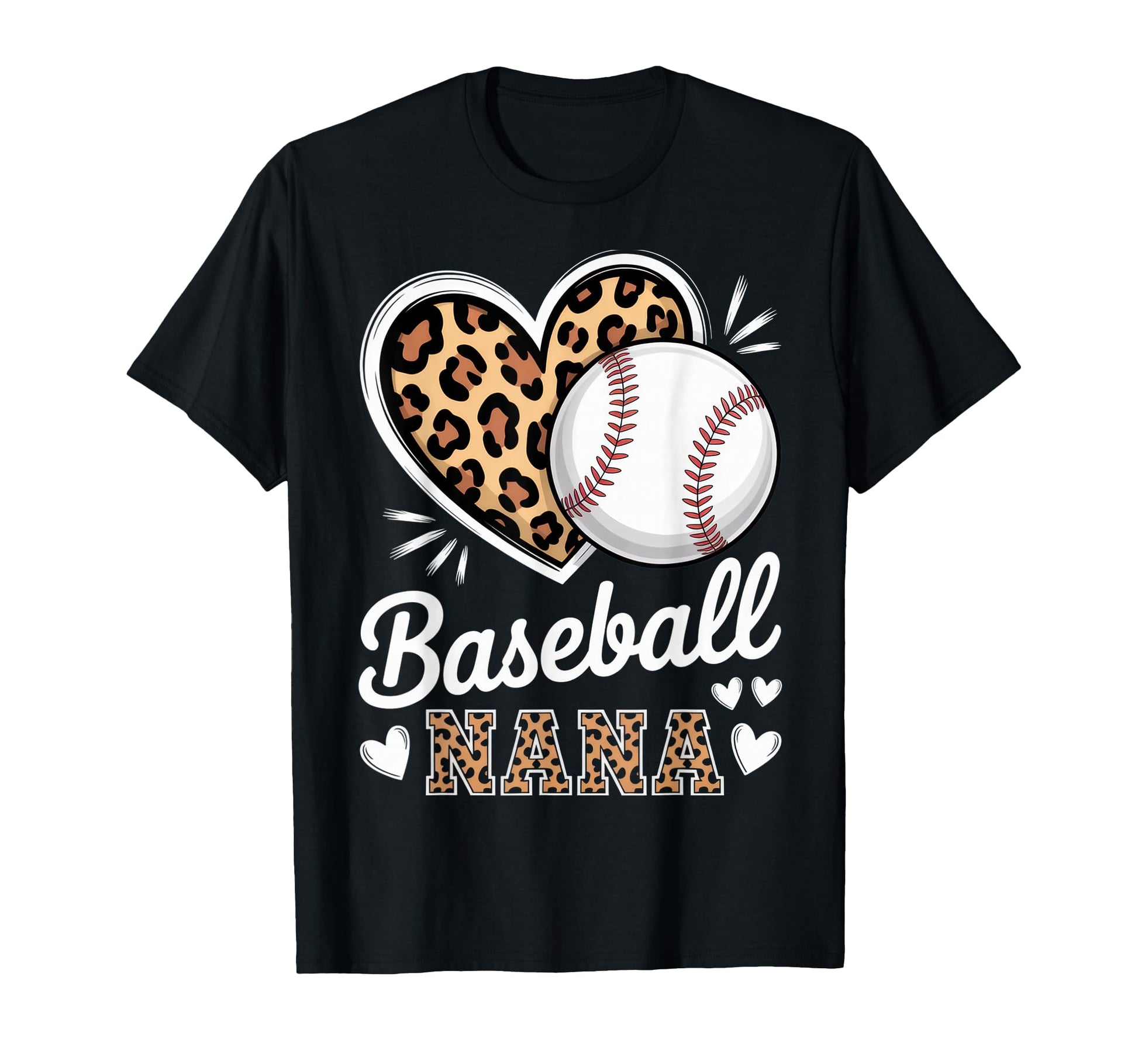 Baseball Nana Leopard Heart T-Shirt - Aesthetic Graphic Men Women - T-Shirt, Sweatshirt, Hoodie