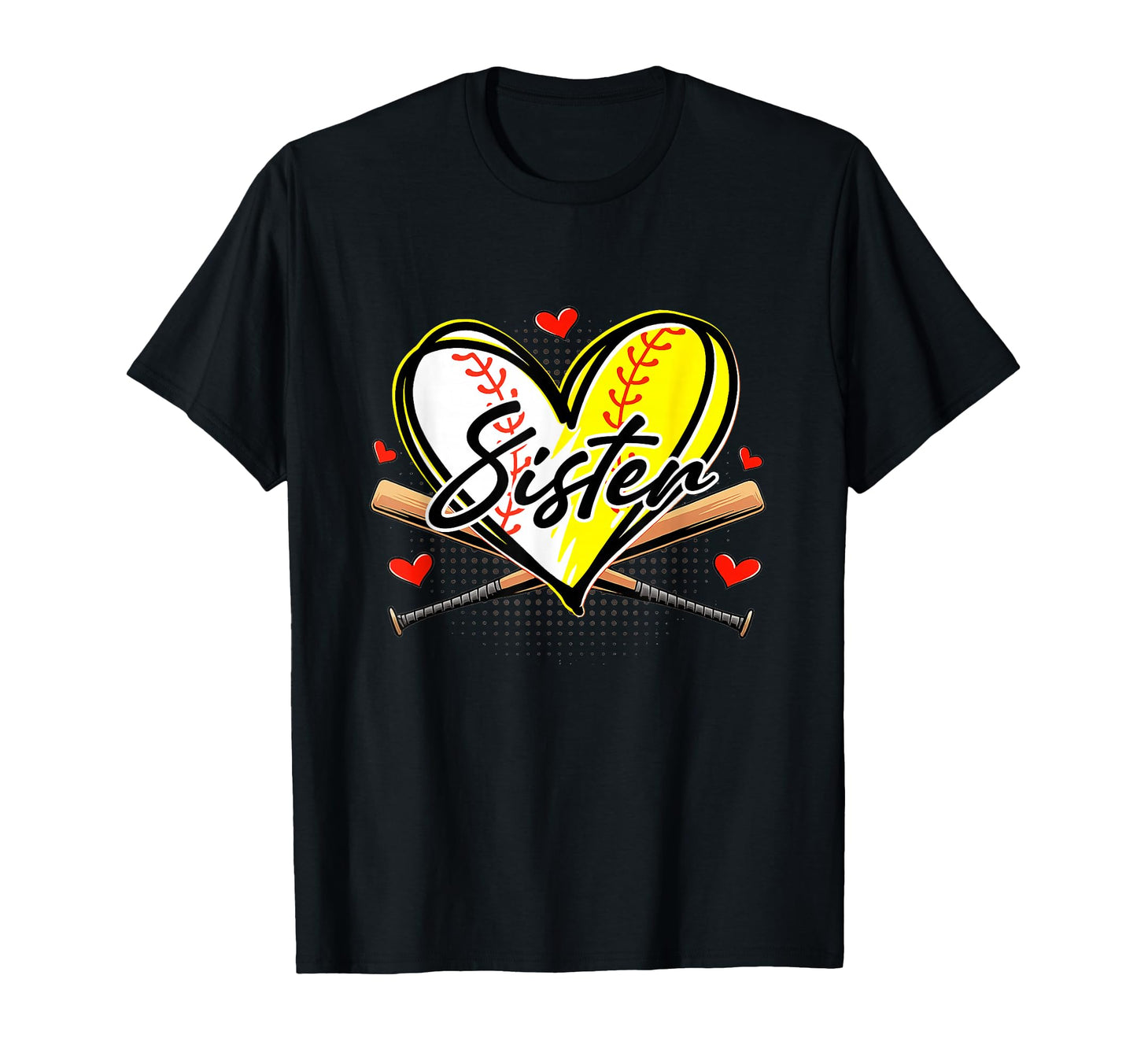 Baseball Softball Heart Ball Sister T-Shirt - Custom Art Print for Adults - T-Shirt, Sweatshirt, Hoodie