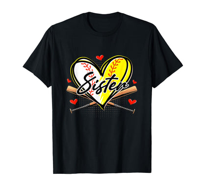Baseball Softball Heart Ball Sister T-Shirt - Custom Art Print for Adults - T-Shirt, Sweatshirt, Hoodie