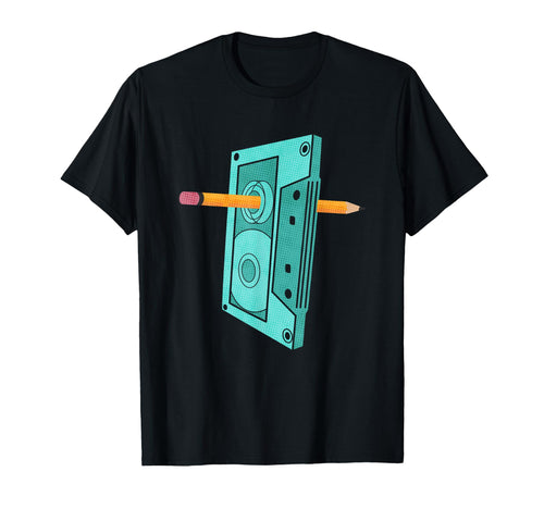 Rewind Funny 80S 90S Cassette Pencil T-Shirt - Novelty Apparel for Adults - T-Shirt, Sweatshirt, Hoodie