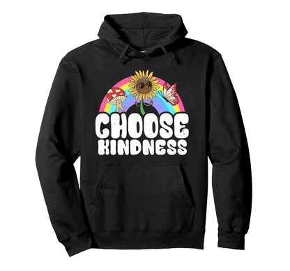 Positive Sunflower Rainbow Peace Butterfly Hoodie - Unique Graphic Unisex - T-Shirt, Sweatshirt, Hoodie