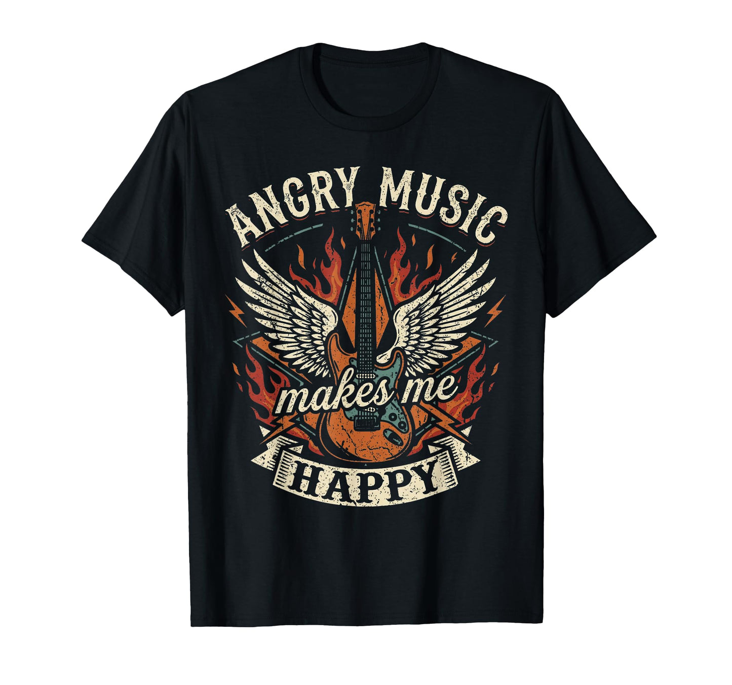Angry Music Makes Me Happy Skull Rock T-Shirt - Trendy Graphic for Adults - T-Shirt, Sweatshirt, Hoodie