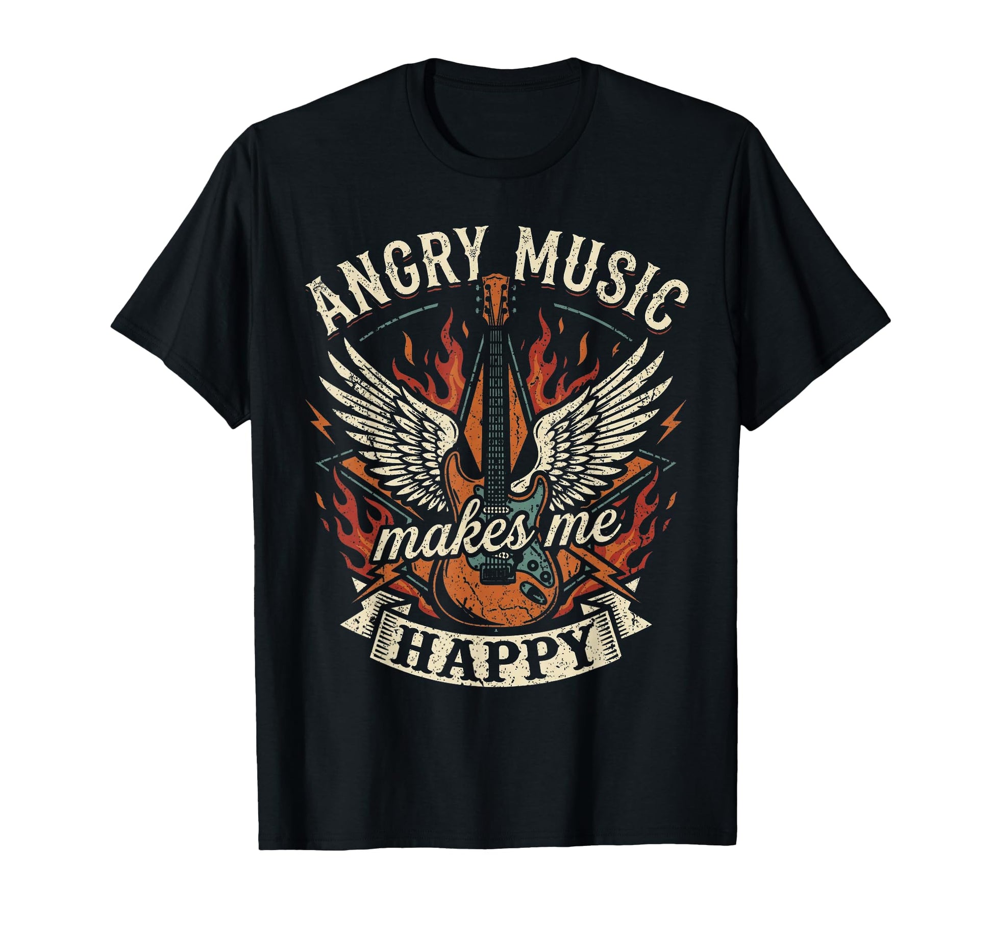 Angry Music Makes Me Happy Skull Rock T-Shirt - Trendy Graphic for Adults - T-Shirt, Sweatshirt, Hoodie