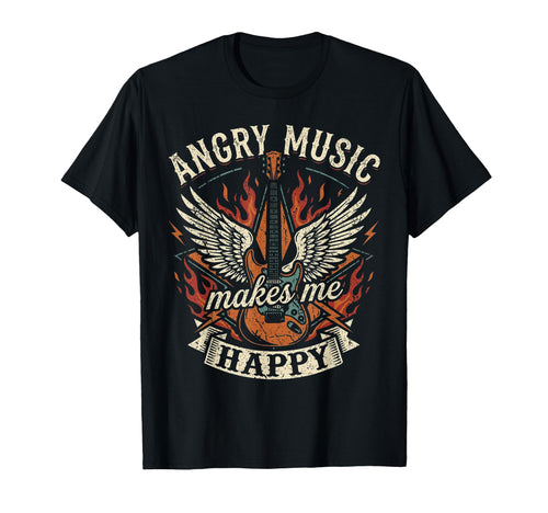 Angry Music Makes Me Happy Skull Rock T-Shirt - Trendy Graphic for Adults - T-Shirt, Sweatshirt, Hoodie