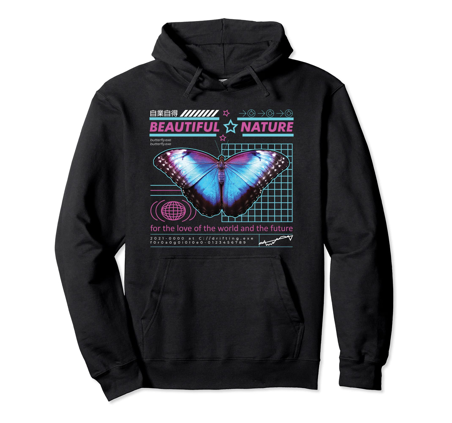 Vaporwave Beautiful Nature Butterfly Hoodie - Unique Graphic for Adults - T-Shirt, Sweatshirt, Hoodie