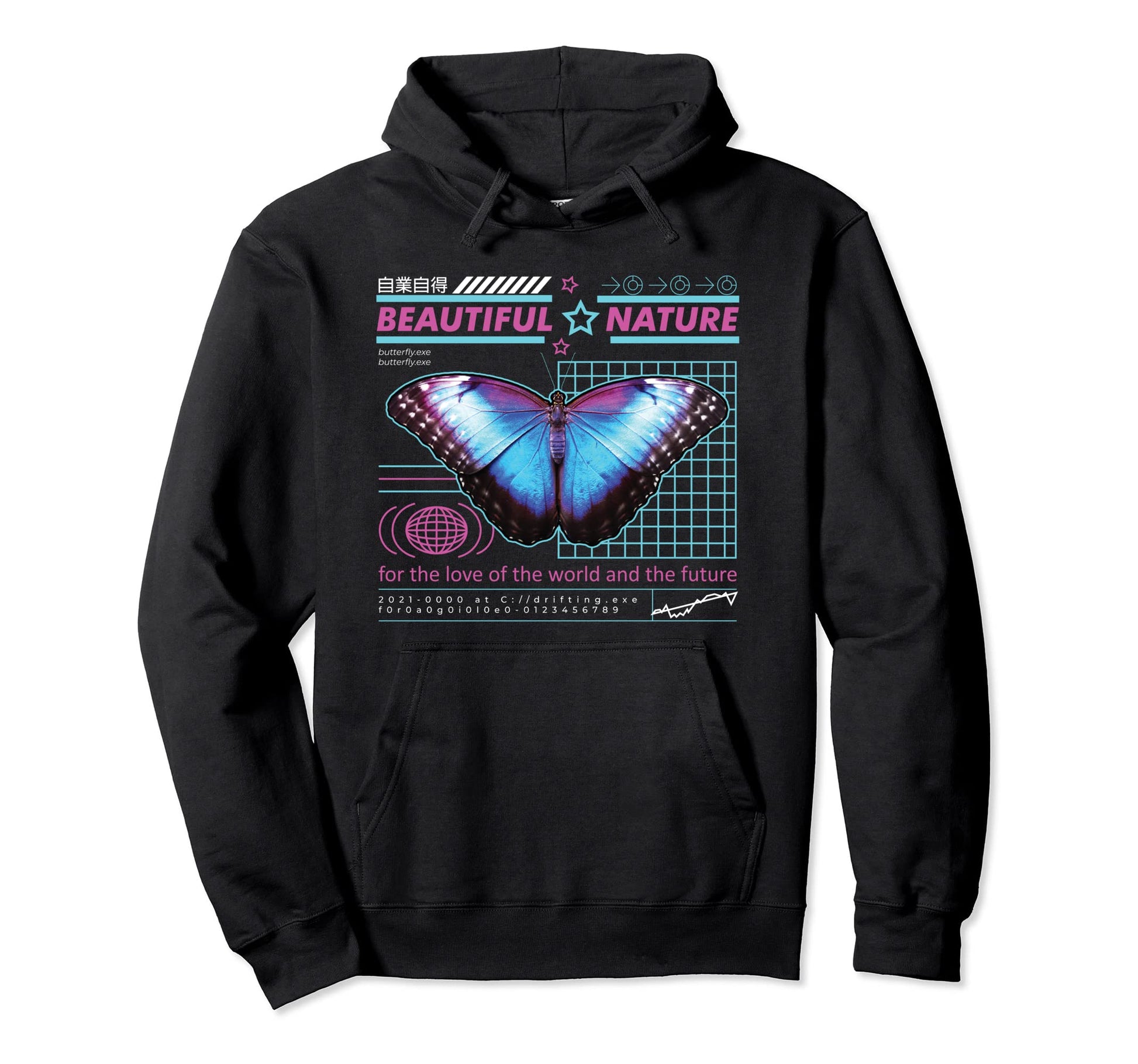 Vaporwave Beautiful Nature Butterfly Hoodie - Unique Graphic for Adults - T-Shirt, Sweatshirt, Hoodie