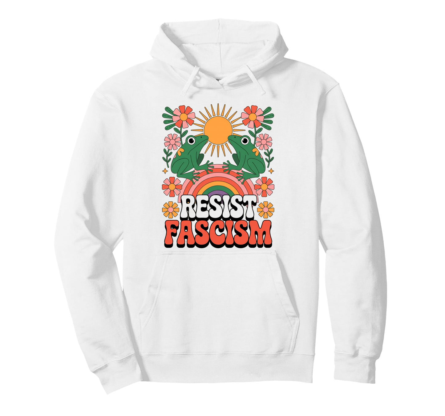 Frogs Resist Fascism Groovy Rainbow No Hoodie - Minimalist Print Men Women - T-Shirt, Sweatshirt, Hoodie