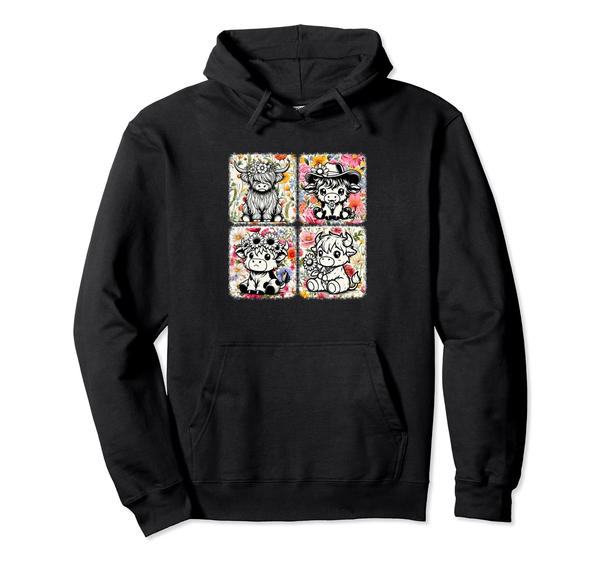 Boho Cow Farm Flower Farmer Floral Hoodie - Casual Everyday Wear Unisex - T-Shirt, Sweatshirt, Hoodie