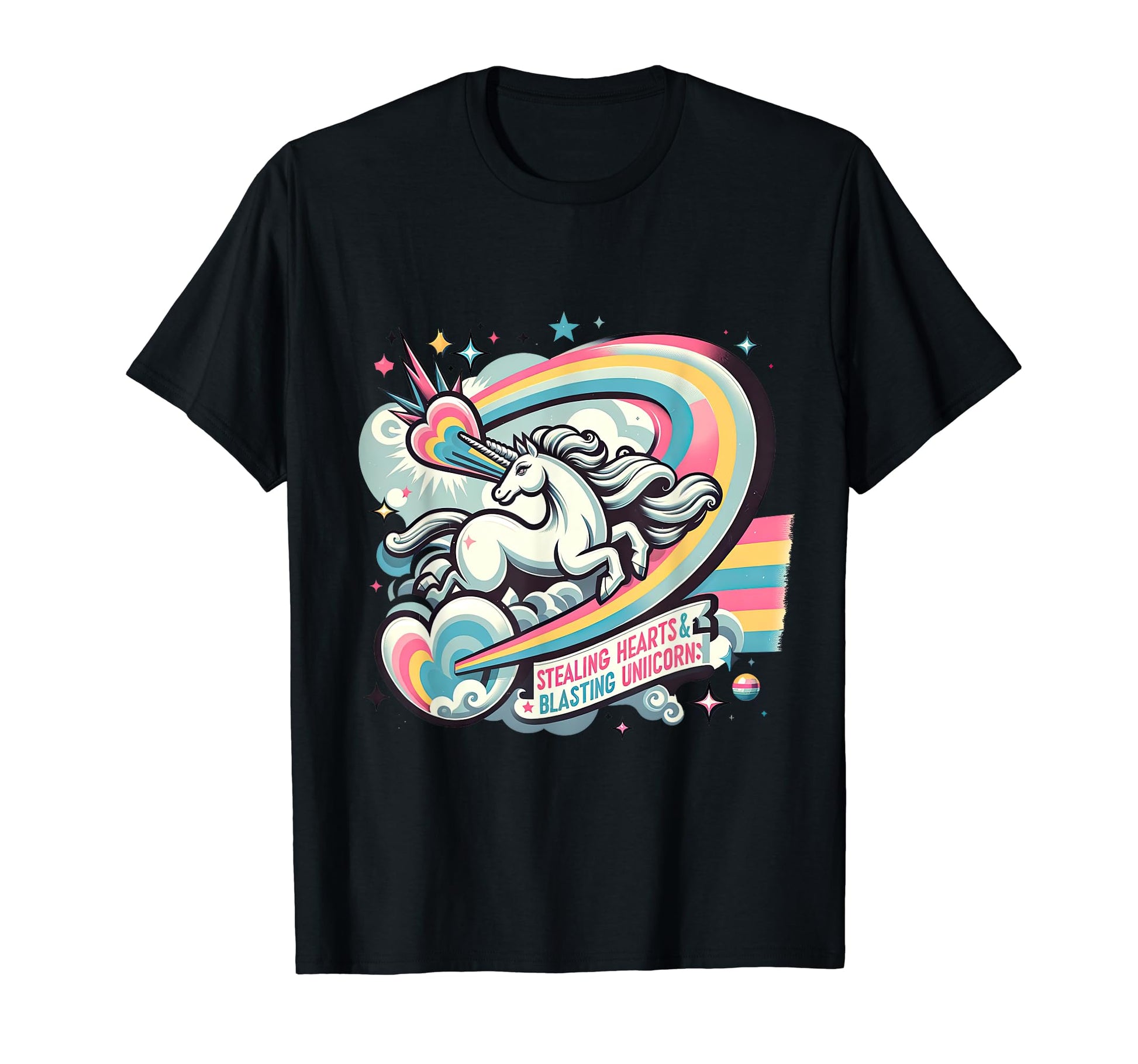 Stealing Hearts And Blasting Unicorn T-Shirt - Minimalist Print Men Women - T-Shirt, Sweatshirt, Hoodie