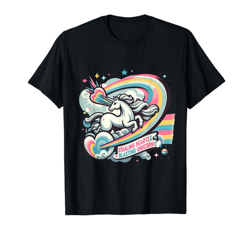 Stealing Hearts And Blasting Unicorn T-Shirt - Minimalist Print Men Women - T-Shirt, Sweatshirt, Hoodie