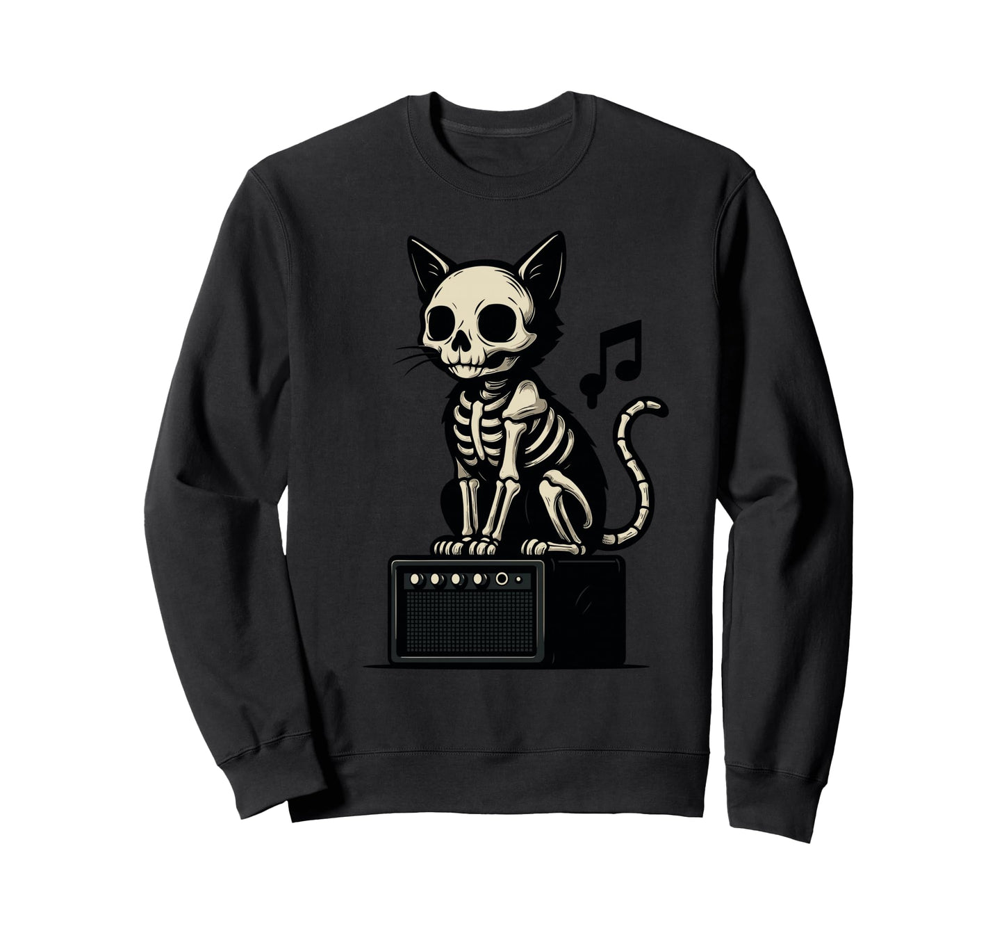 Rock Skeleton Hand Cat Amp Musician Sweatshirt - Unique Graphic Men Women - T-Shirt, Sweatshirt, Hoodie