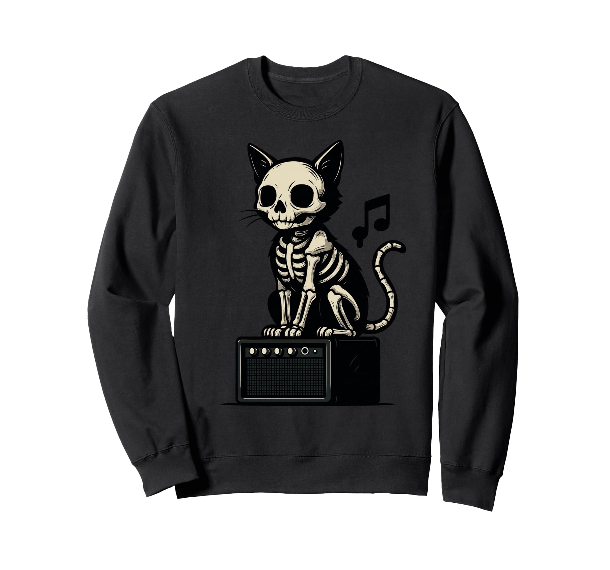 Rock Skeleton Hand Cat Amp Musician Sweatshirt - Unique Graphic Men Women - T-Shirt, Sweatshirt, Hoodie