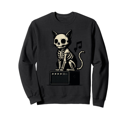Rock Skeleton Hand Cat Amp Musician Sweatshirt - Unique Graphic Men Women - T-Shirt, Sweatshirt, Hoodie