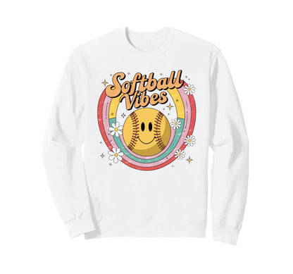 Softball Vibes Groovy Game Day Sweatshirt - Unique Graphic for Adults - T-Shirt, Sweatshirt, Hoodie