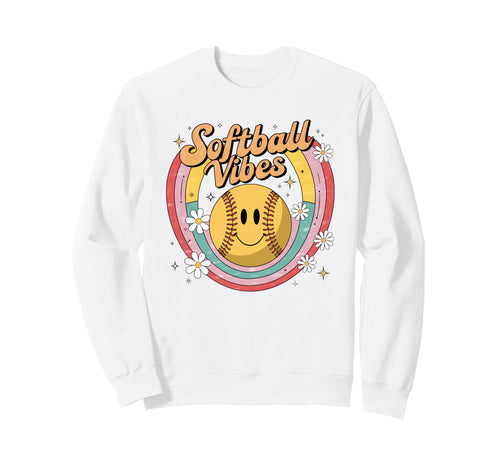 Softball Vibes Groovy Game Day Sweatshirt - Unique Graphic for Adults - T-Shirt, Sweatshirt, Hoodie