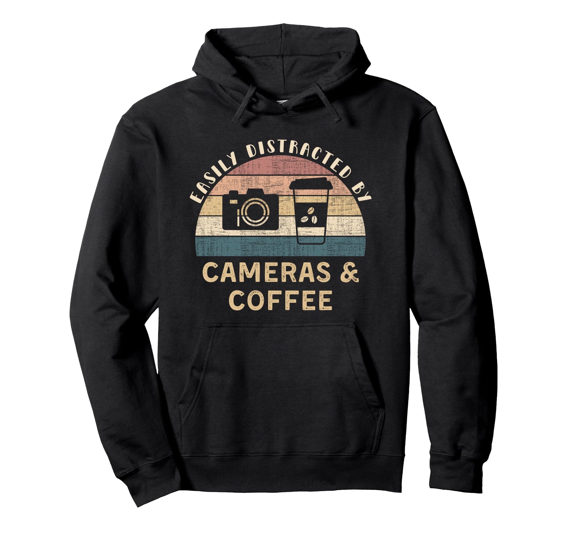Easily Distracted Cameras Coffee Funny Hoodie - Fun Novelty Design Unisex - T-Shirt, Sweatshirt, Hoodie