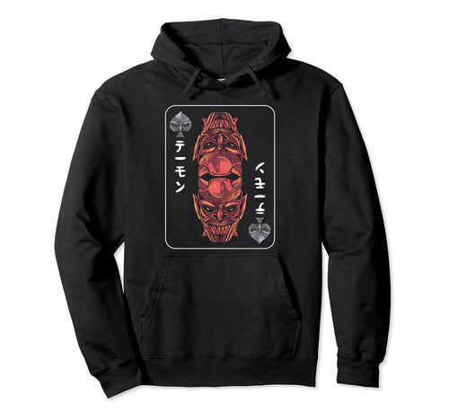 Japanese Oni Mask Demon Mask Bushido Hoodie - Unique Graphic Men Women - T-Shirt, Sweatshirt, Hoodie
