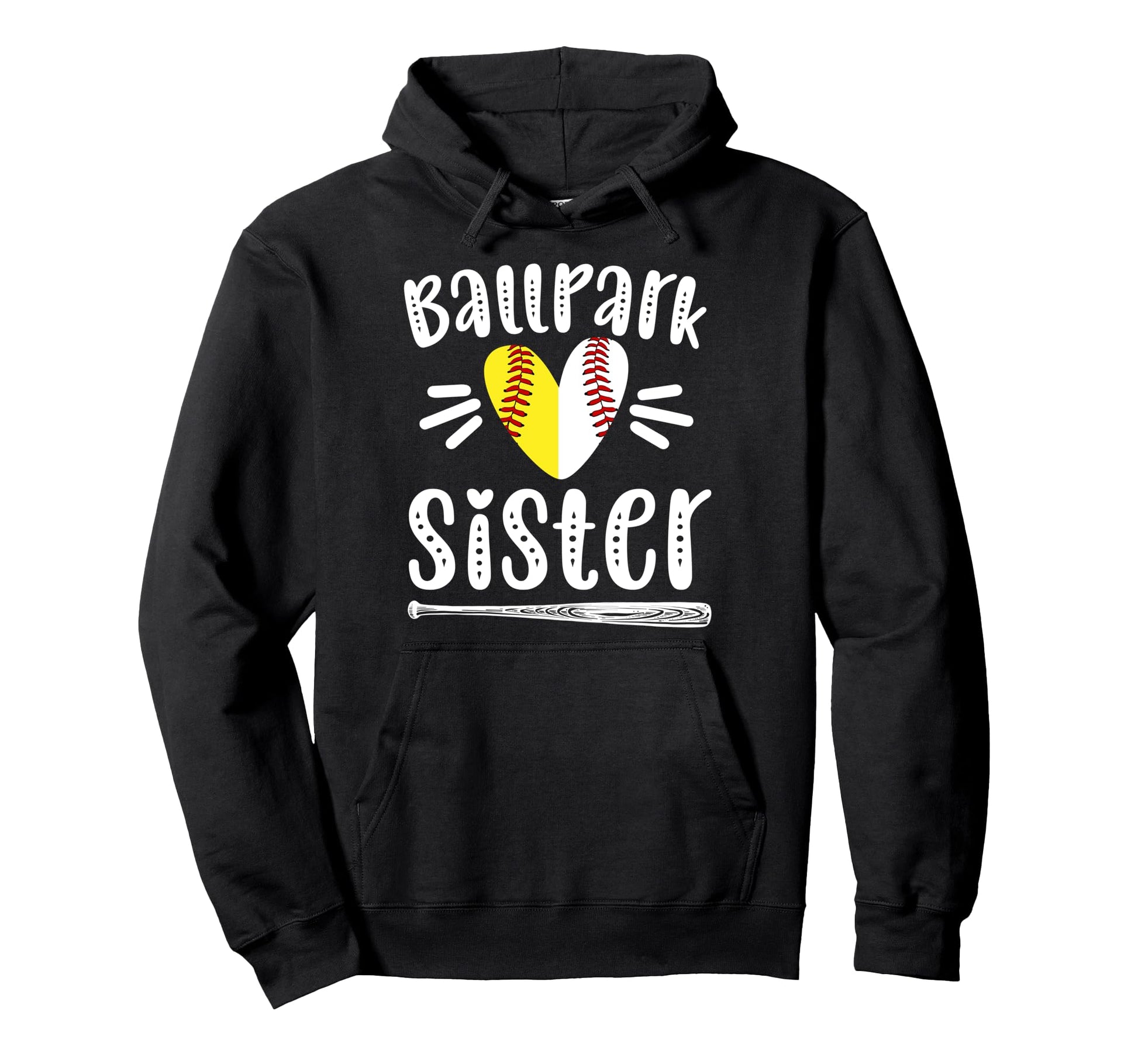 Ballpark Sister Heart Softball Baseball Hoodie - Unique Graphic Unisex - T-Shirt, Sweatshirt, Hoodie