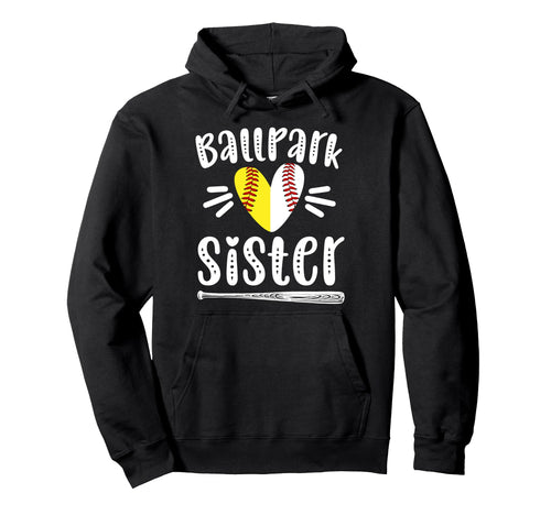 Ballpark Sister Heart Softball Baseball Hoodie - Unique Graphic Unisex - T-Shirt, Sweatshirt, Hoodie