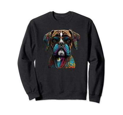 Funny Dog Boxer Hippie Peace Love Sweatshirt - Casual Everyday Wear Unisex - T-Shirt, Sweatshirt, Hoodie