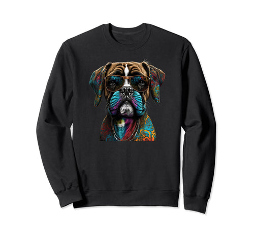 Funny Dog Boxer Hippie Peace Love Sweatshirt - Casual Everyday Wear Unisex - T-Shirt, Sweatshirt, Hoodie