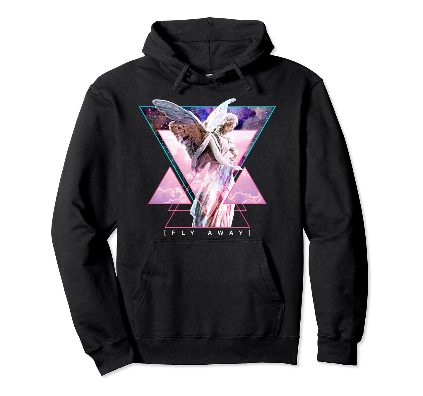Vaporwave Angel Statue Wings Fly Away Hoodie - Custom Art Print for Adults - T-Shirt, Sweatshirt, Hoodie
